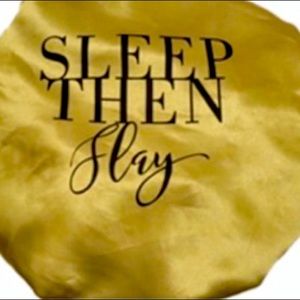 Gold and Black “Sleep then Slay” reversible bonnet